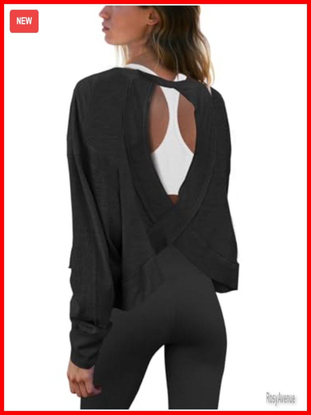 Panadila Womens Open Back Workout Top Long Sleeve Crew Neck Crop
